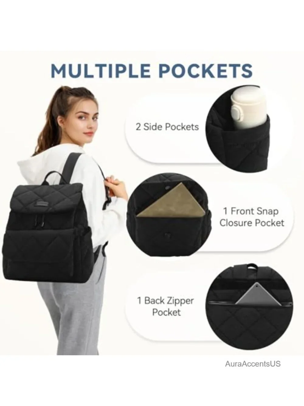 Quilted Puffer Drawstring Backpack Purse for Women, Lightweight Casual Daypack